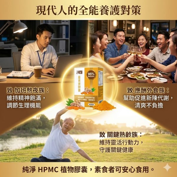 【廣采薑黃素膠囊──95% 極致純度，重新定義「黃金」價值】調整體質、促進新陳代謝、調節生理機能、健康維持。